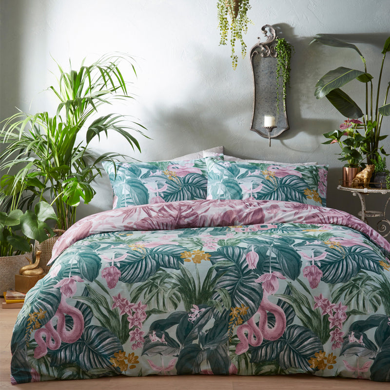 furn. Medinilla Tropical Duvet Cover Set in Mint/Lilac