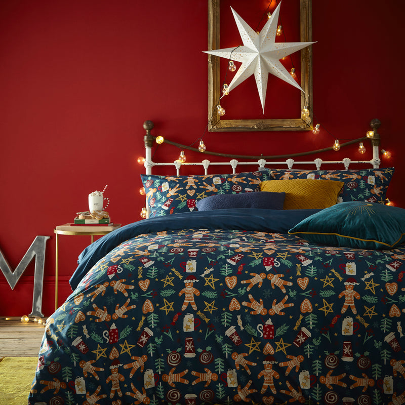 furn. Yuletide Treats Pyjama Fleece Christmas Duvet Cover Set in Navy