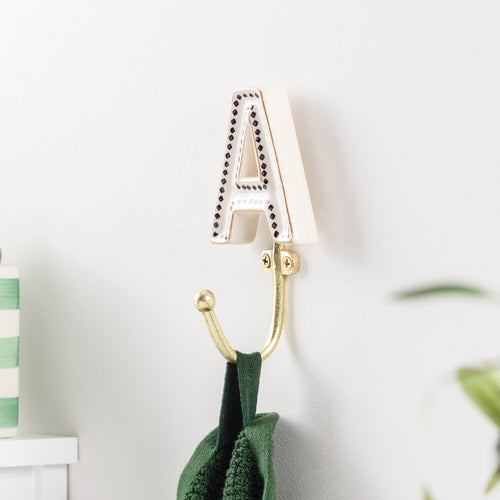  Accessories - Alphabet A Set of 1 Wall Hooks Ivory/Black Heya Home