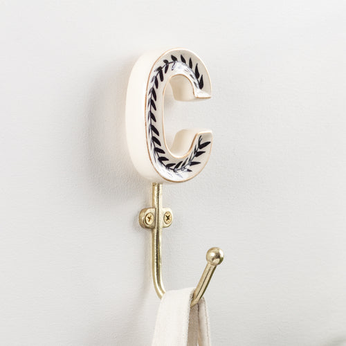  Accessories - Alphabet C Set of 1 Wall Hooks Ivory/Black Heya Home