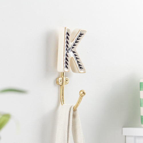  Accessories - Alphabet K Set of 1 Wall Hooks Ivory/Black Heya Home