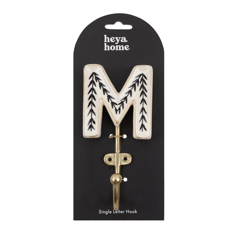  Accessories - Alphabet M Set of 1 Wall Hooks Ivory/Black Heya Home