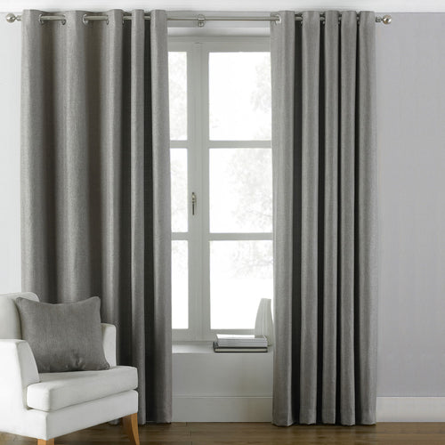 Plain Grey Curtains - Atlantic Twill Woven Room Darkening Ring Top Curtains Grey Paoletti