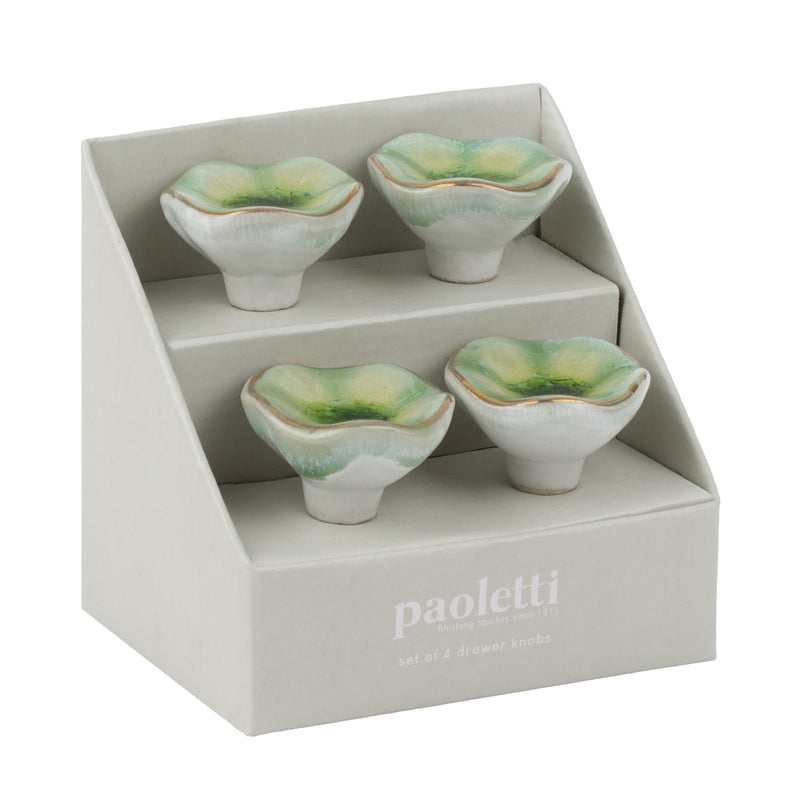  Accessories - Fluted Concave Set of 4 Drawer Knobs Green Paoletti