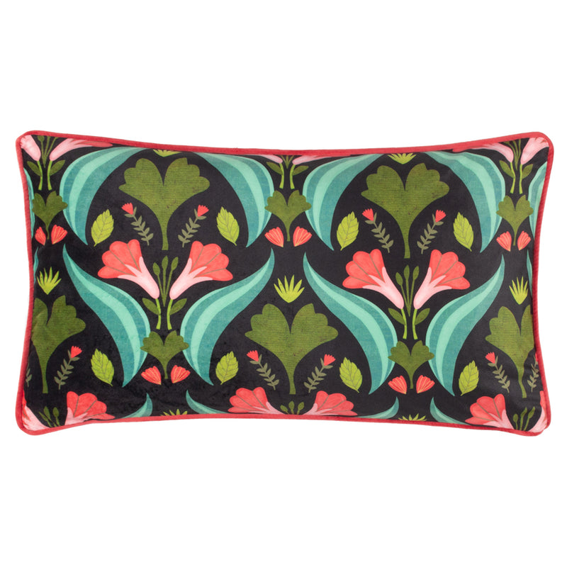 Kate Merritt Floral Folk Illustrated Cushion Cover in Black/Coral