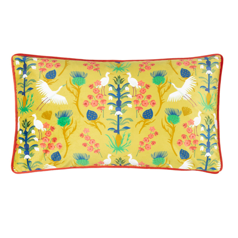 Kate Merritt Herons Illustrated Cushion Cover in Yellow