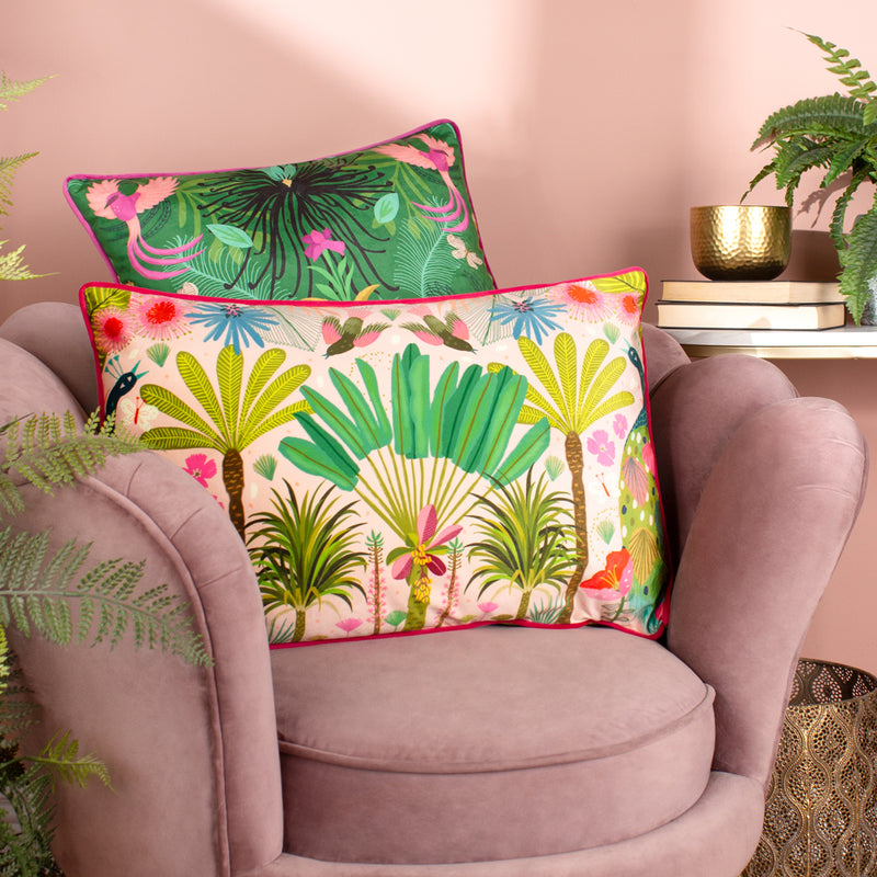 Animal Green Cushions - Maximalist Illustrated Cushion Cover Emerald/Fuchsia Kate Merritt