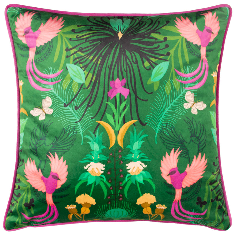 Animal Green Cushions - Maximalist Illustrated Cushion Cover Emerald/Fuchsia Kate Merritt