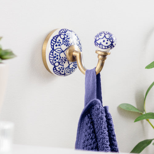  Accessories - Traditional Ceramic Set of 2 Wall Hooks Cobalt furn.