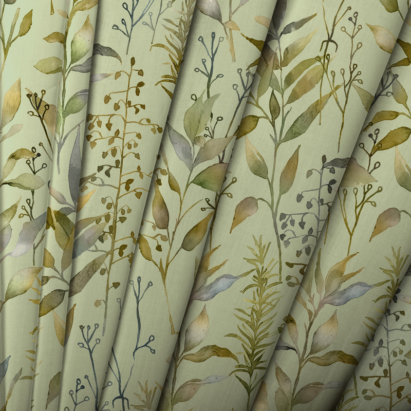 Floral Green Fabric - Aberduna Printed Cotton Fabric (By The Metre) Sage Voyage Maison