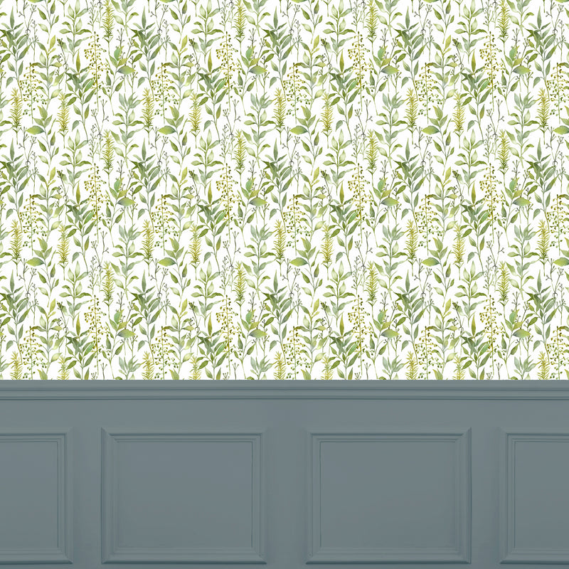 Floral Green Wallpaper - Aberduna  1.4m Wide Width Wallpaper (By The Metre) Linen Voyage Maison