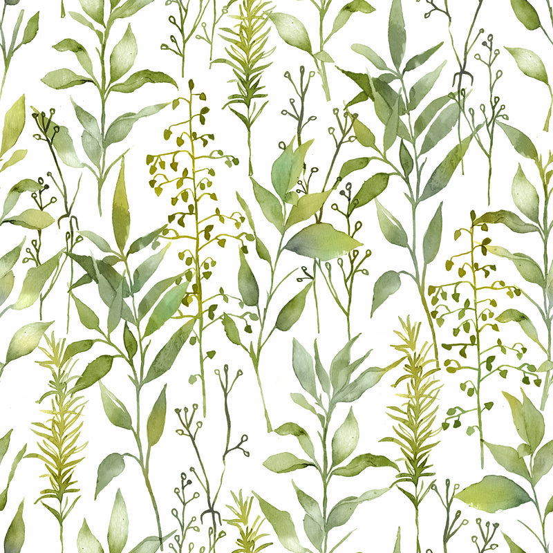 Floral Green Wallpaper - Aberduna  1.4m Wide Width Wallpaper (By The Metre) Linen Voyage Maison