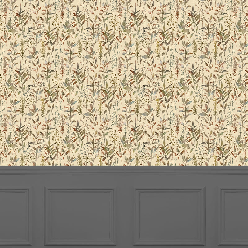 Floral Brown Wallpaper - Aberduna  1.4m Wide Width Wallpaper (By The Metre) Mulberry Voyage Maison