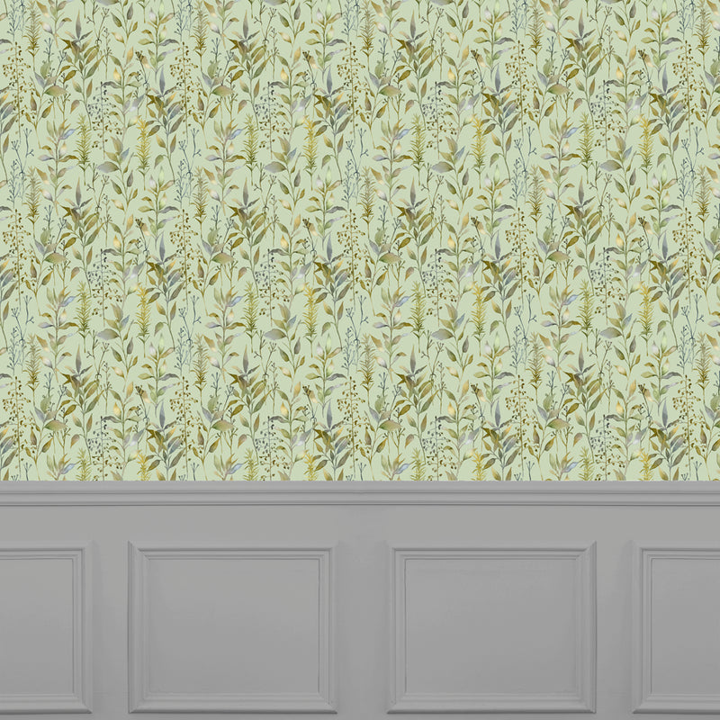 Floral Green Wallpaper - Aberduna  1.4m Wide Width Wallpaper (By The Metre) Sage Voyage Maison