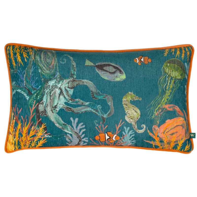 Wylder Abyss Sea Creatures Rectangular Cushion Cover in Ocean