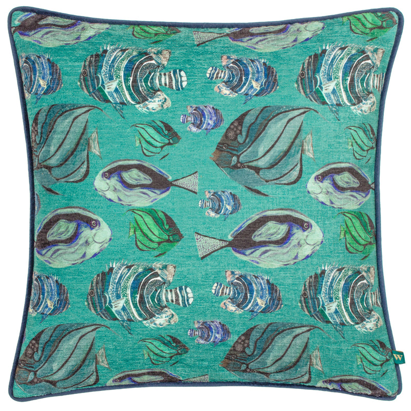 Wylder Abyss Fish Repeat Cushion Cover in Teal