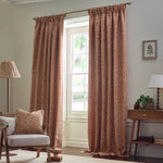 Floral Red Curtains - Acorn Tonal Matt Jacquard Pencil Pleat Curtains Brick Morris & Co