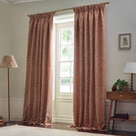 Floral Red Curtains - Acorn Tonal Matt Jacquard Pencil Pleat Curtains Brick Morris & Co