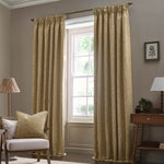 Floral Gold Curtains - Acorn Tonal Matt Jacquard Pencil Pleat Curtains Gold Morris & Co