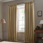 Floral Gold Curtains - Acorn Tonal Matt Jacquard Pencil Pleat Curtains Gold Morris & Co