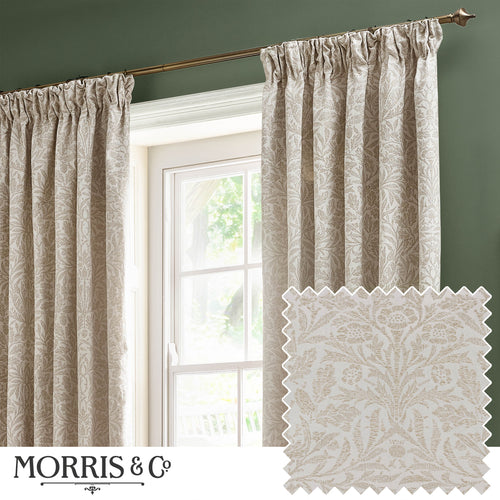 Floral Cream Curtains - Acorn Tonal Matt Jacquard Pencil Pleat Curtains Ivory Morris & Co