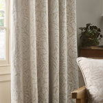 Floral Beige Curtains - Acorn Tonal Matt Jacquard Pencil Pleat Curtains Linen Morris & Co