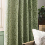 Floral Green Curtains - Acorn Tonal Matt Jacquard Pencil Pleat Curtains Sage Morris & Co