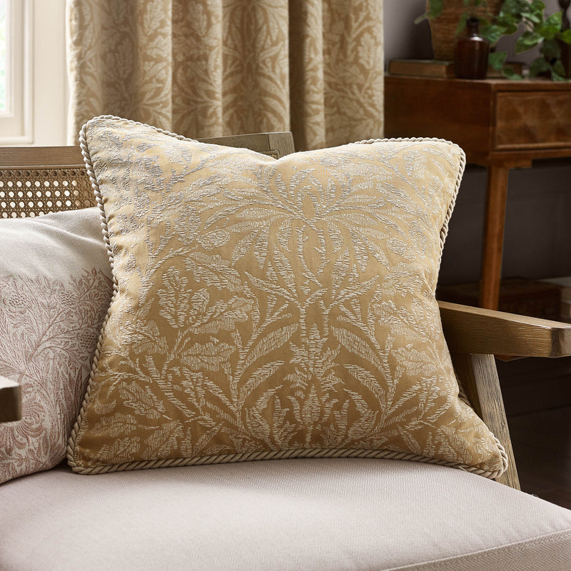 Floral Yellow Cushions - Acorn Tonal Jacquard Cushion Cover Gold Morris & Co