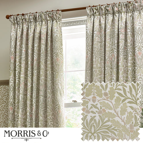 Floral Beige Curtains - Acorn Multi Floral Jacquard Pencil Pleat Curtains Stone/Sage Morris & Co