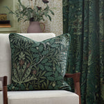 Floral Green Curtains - Acorn Multi Floral Jacquard Pencil Pleat Curtains Thyme/Forest Morris & Co