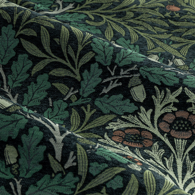 Floral Green Curtains - Acorn Multi Floral Jacquard Pencil Pleat Curtains Thyme/Forest Morris & Co