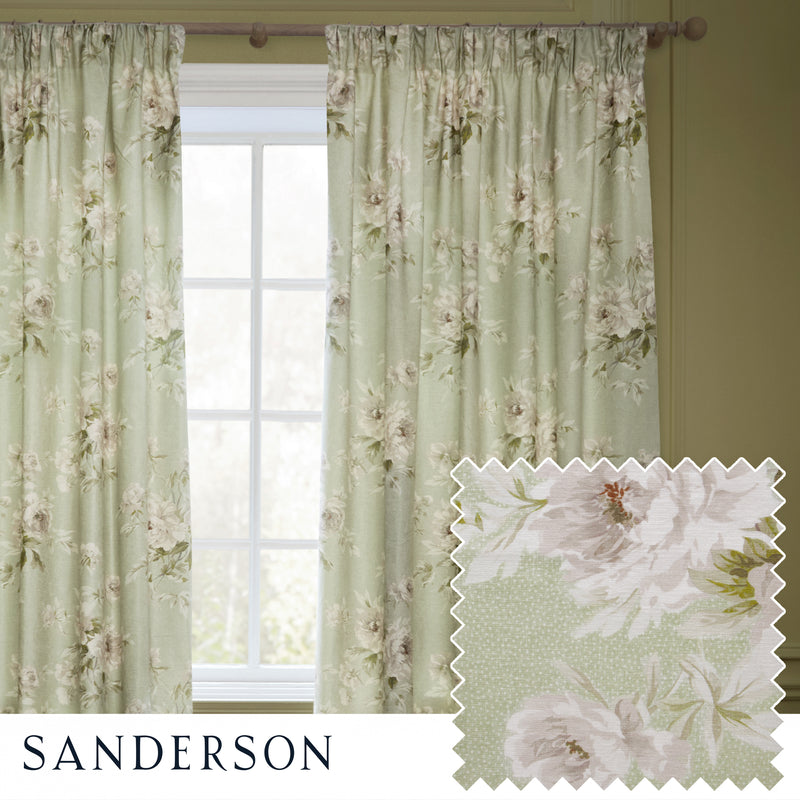 Floral Green Curtains - Adele Floral Chenille Pencil Pleat Curtains Sage Sanderson