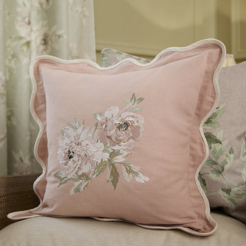 Floral Pink Cushions - Adele Floral Embroidered Cushion Cover Rose Sanderson