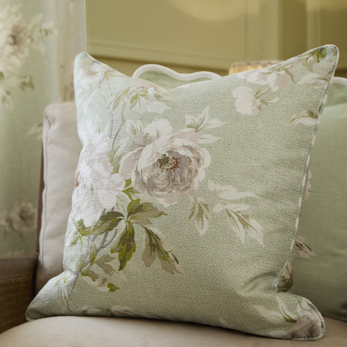 Floral Green Cushions - Adele Floral Chenille Cushion Cover Sage Sanderson