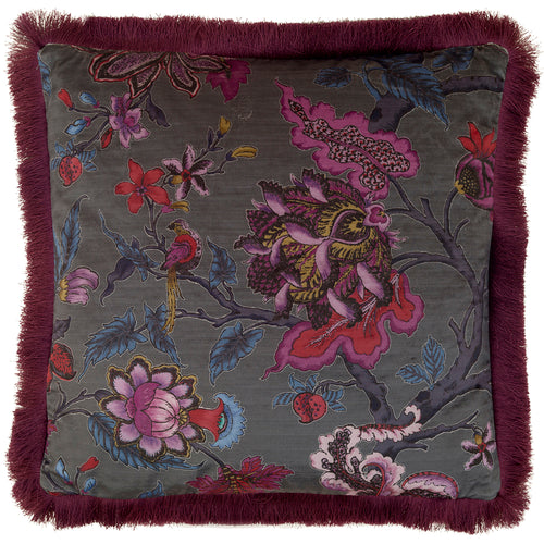 Floral Grey Cushions - Adhira Printed Feather Filled Cushion Slate Voyage Maison