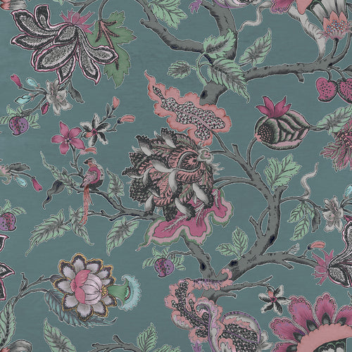 Floral Green Fabric - Adhira Printed Cotton Fabric (By The Metre) Onyx Voyage Maison