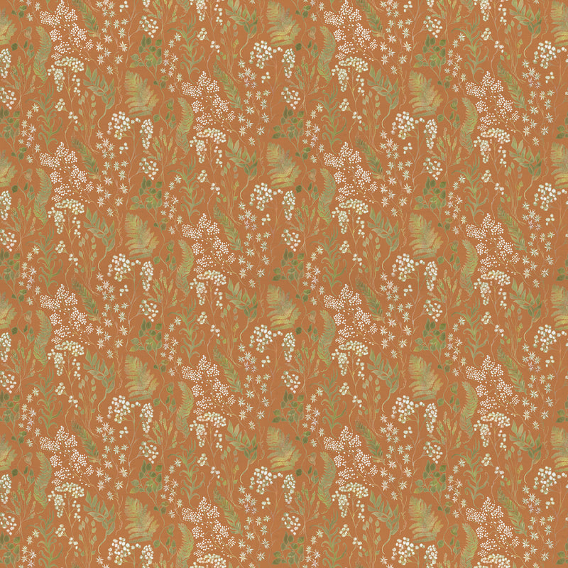 Floral Orange Fabric - Aileana Printed Cotton Fabric (By The Metre) Amber Voyage Maison