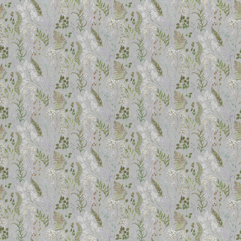 Floral Grey Fabric - Aileana Printed Cotton Fabric (By The Metre) Dove Voyage Maison