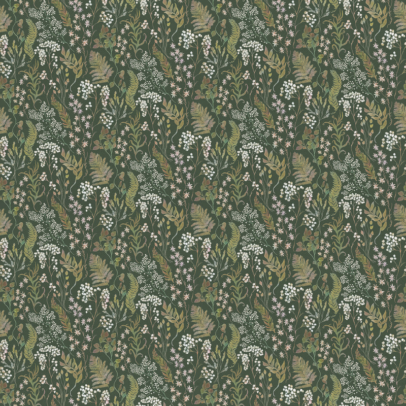 Floral Green Fabric - Aileana Printed Cotton Fabric (By The Metre) Eden Voyage Maison