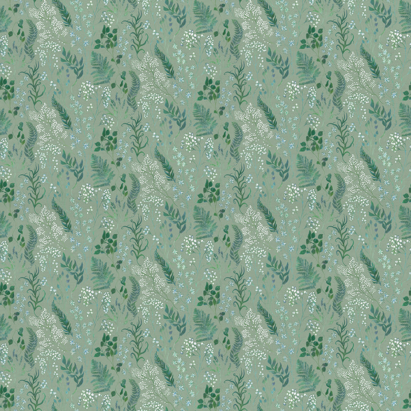 Floral Green Fabric - Aileana Printed Cotton Fabric (By The Metre) Isla Voyage Maison