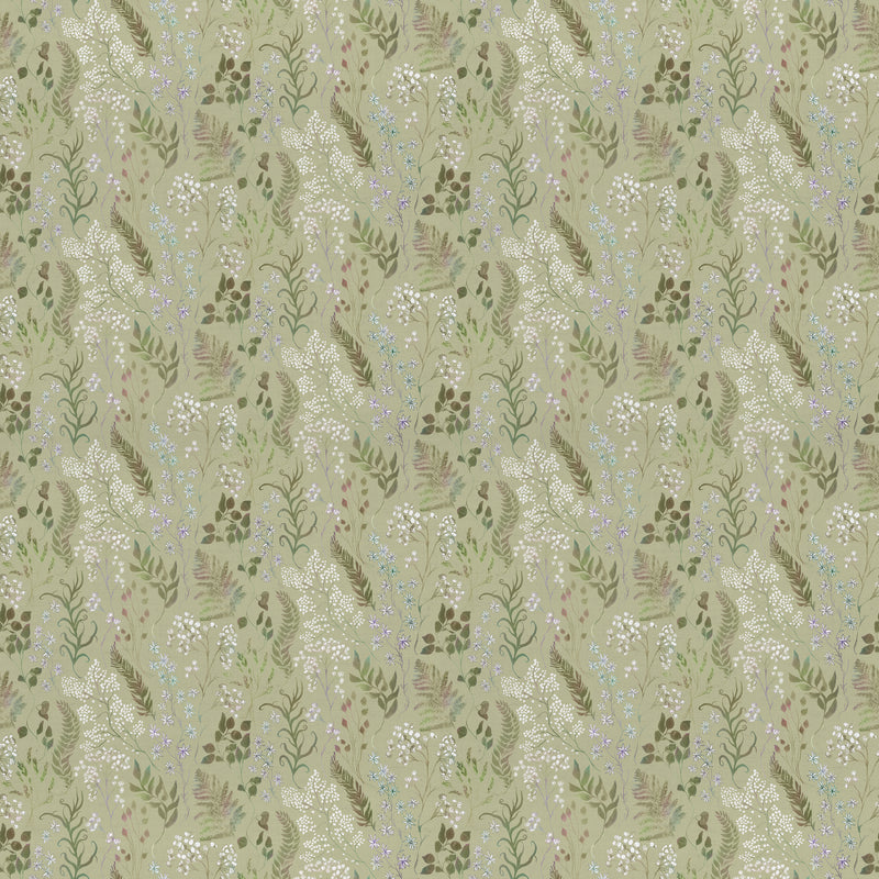 Floral Green Fabric - Aileana Printed Cotton Fabric (By The Metre) Moss Voyage Maison