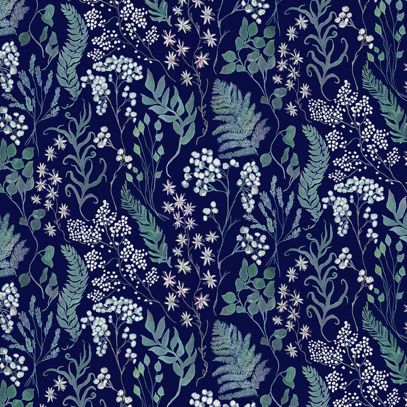 Floral Blue Fabric - Aileana Printed Cotton Fabric (By The Metre) Ocean Voyage Maison