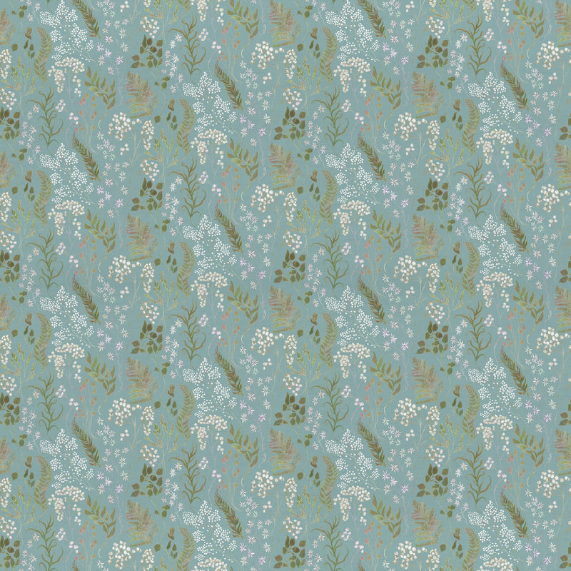 Floral Blue Fabric - Aileana Printed Cotton Fabric (By The Metre) Tide Voyage Maison