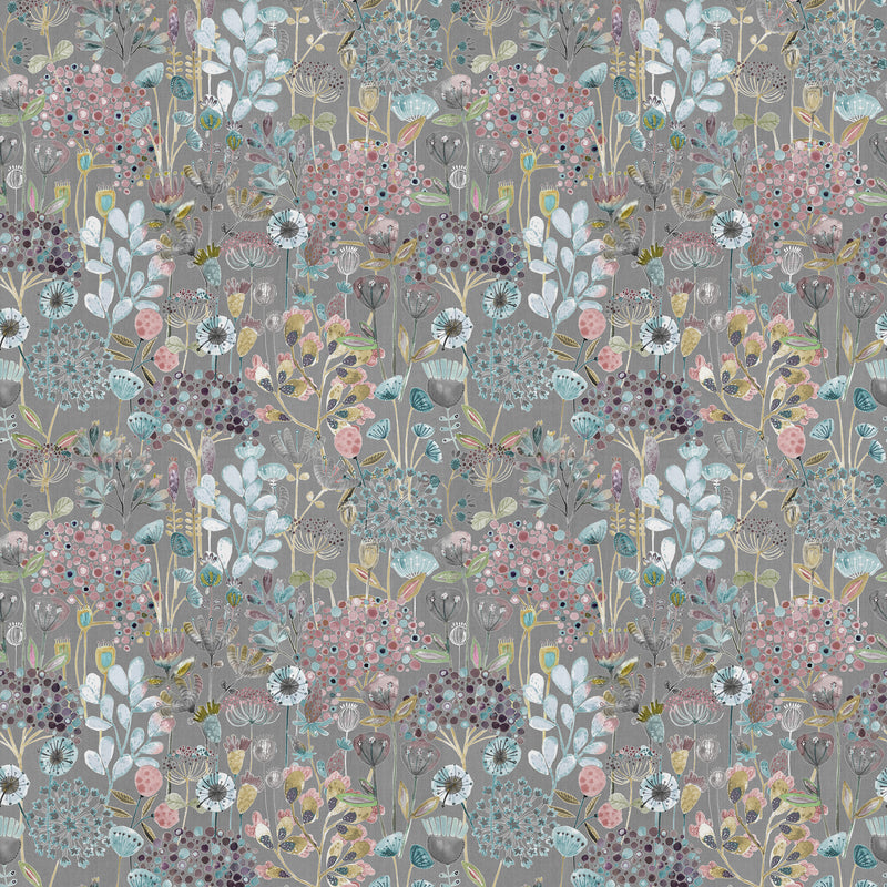 Floral Grey Fabric - Ailsa Printed Cotton Fabric (By The Metre) Granite Voyage Maison