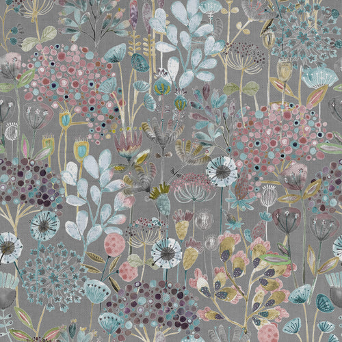 Floral Grey Fabric - Ailsa Printed Cotton Fabric (By The Metre) Granite Voyage Maison