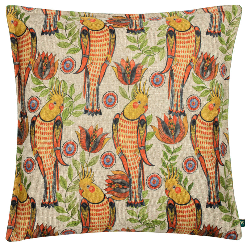 Wylder Akamba Cockatiels Cushion Cover in Orange