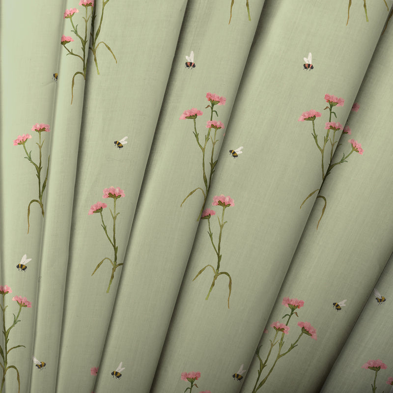 Floral Green Fabric - Allimore Printed Cotton Fabric (By The Metre) Sage Voyage Maison