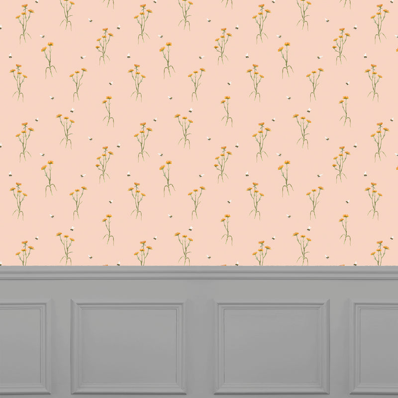 Floral Orange Wallpaper - Allimore  1.4m Wide Width Wallpaper (By The Metre) Apricot Voyage Maison