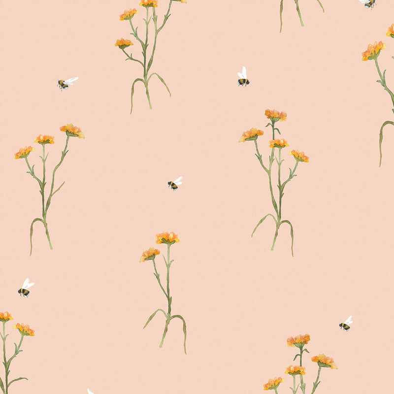 Floral Orange Wallpaper - Allimore  1.4m Wide Width Wallpaper (By The Metre) Apricot Voyage Maison