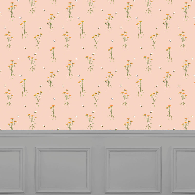 Floral Orange Wallpaper - Allimore  1.4m Wide Width Wallpaper (By The Metre) Apricot Voyage Maison